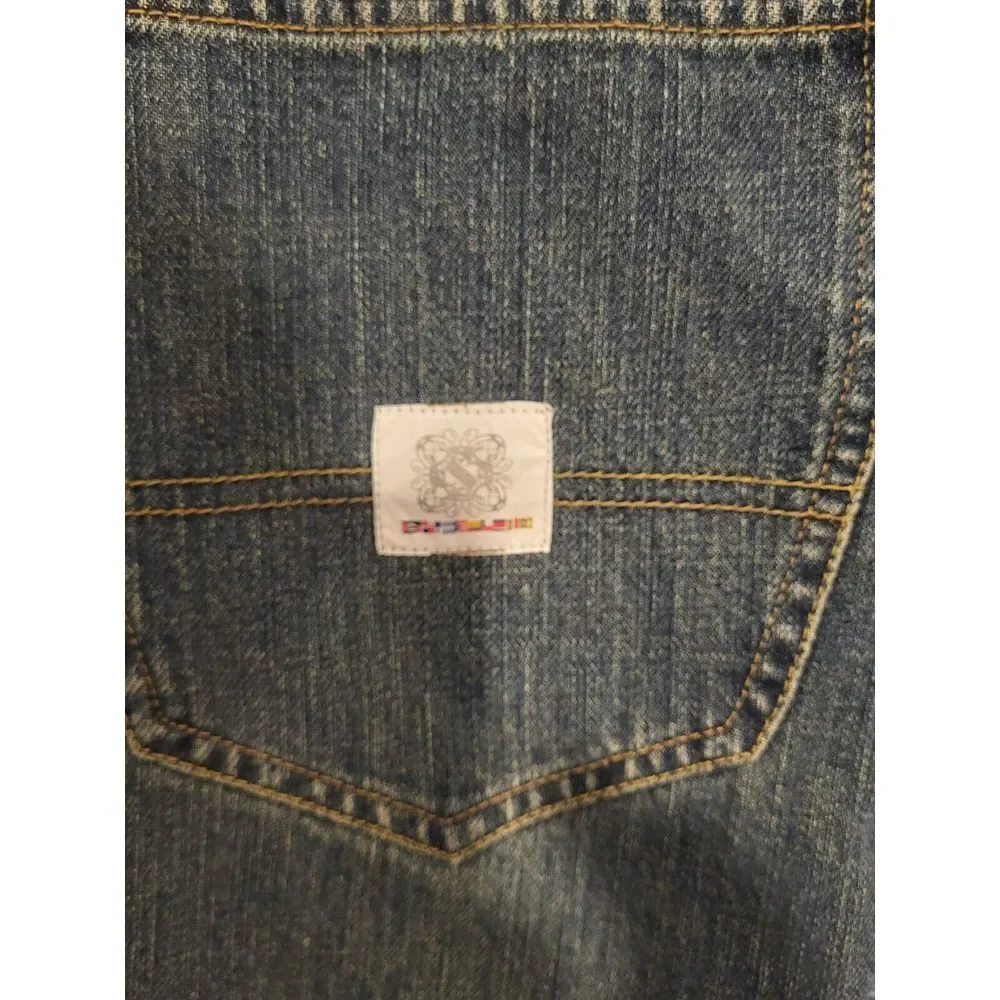 Blanco Label JEANS Blue Denim 34x34 Vintage Y2K‎ Baggy Flag Belt New NWT